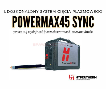 Przecinarka plazmowa HYPERTHERM POWERMAX45 SYNC, port CPC, dzielnik napięcia & palnik maszynowy 180 deg z wkładem 7.6 m